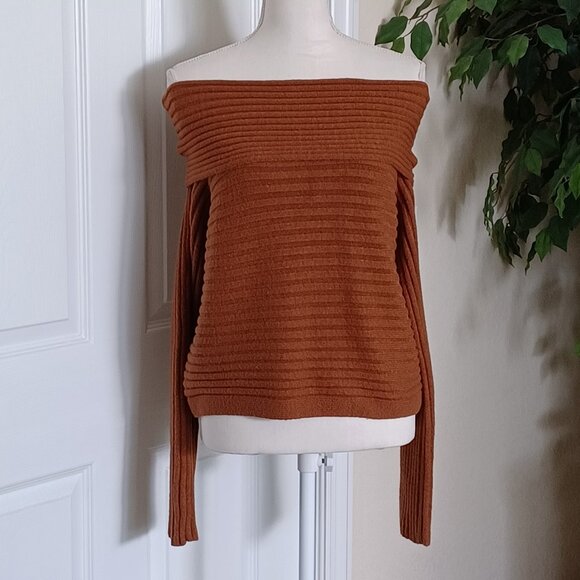 EUC Line & Dot "Benigna" Slouchy Off-The-Shoulder Brown/Rust Sweater Size XS - Picture 3 of 6